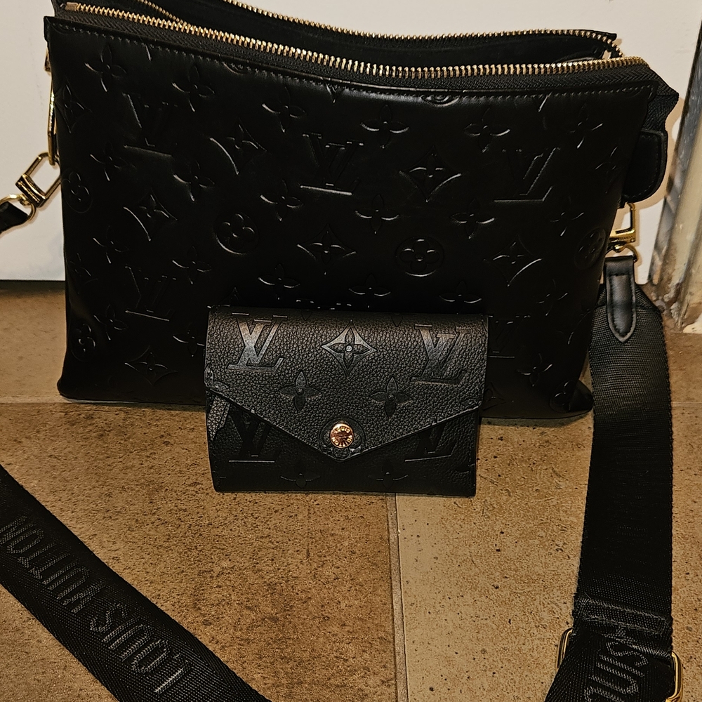 Louis Vuitton Black Embossed Crossbody Bag Set